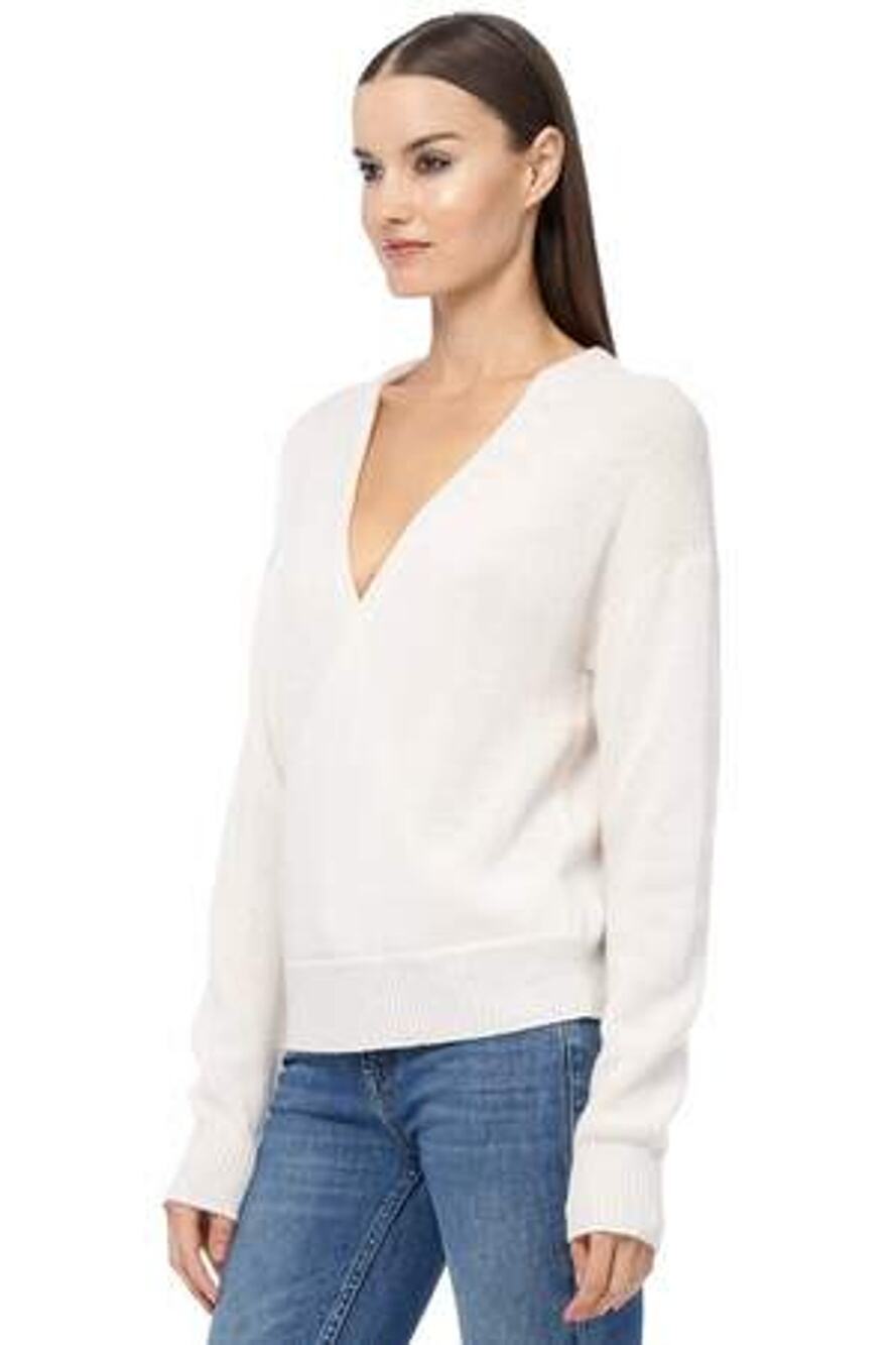 Madewell Wrap Cross Knit Sweater Top in White V Long Sleeve